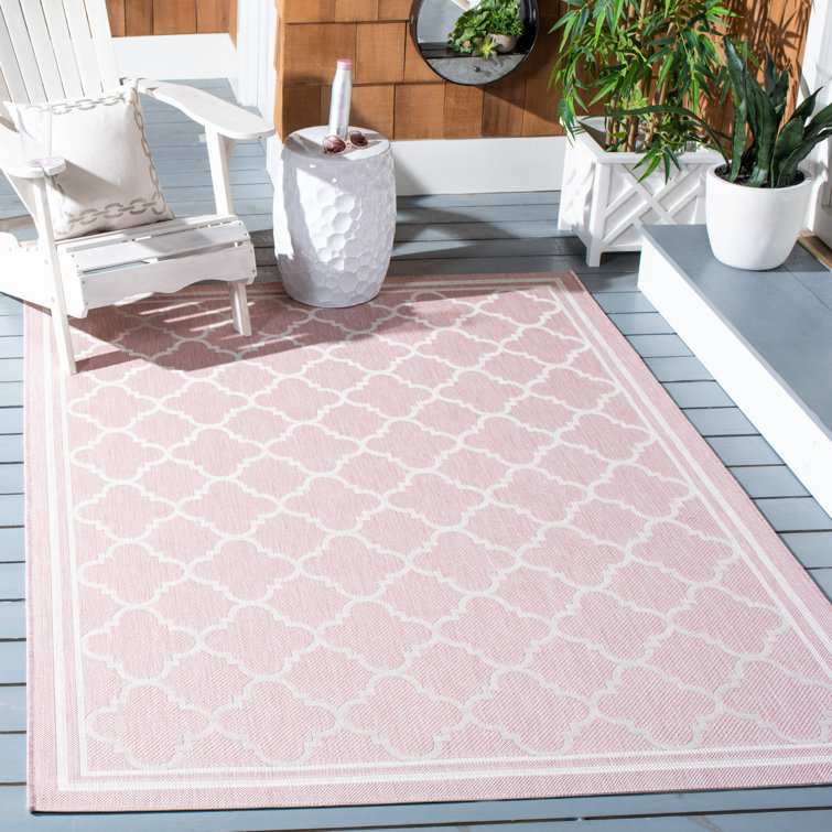 Winston Porter Brinnley Geometric Indoor / Outdoor Area Rug in Pink